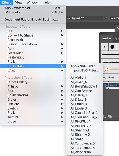 Adobe Illustrator's options for SVG filtering.