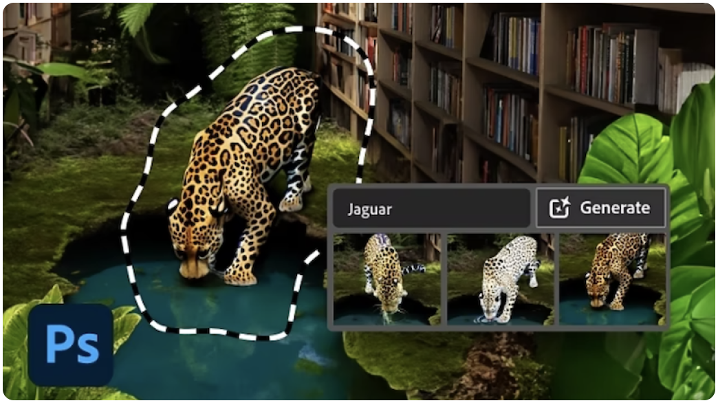 A jaguar being circled and identified in Adobe Firefly.