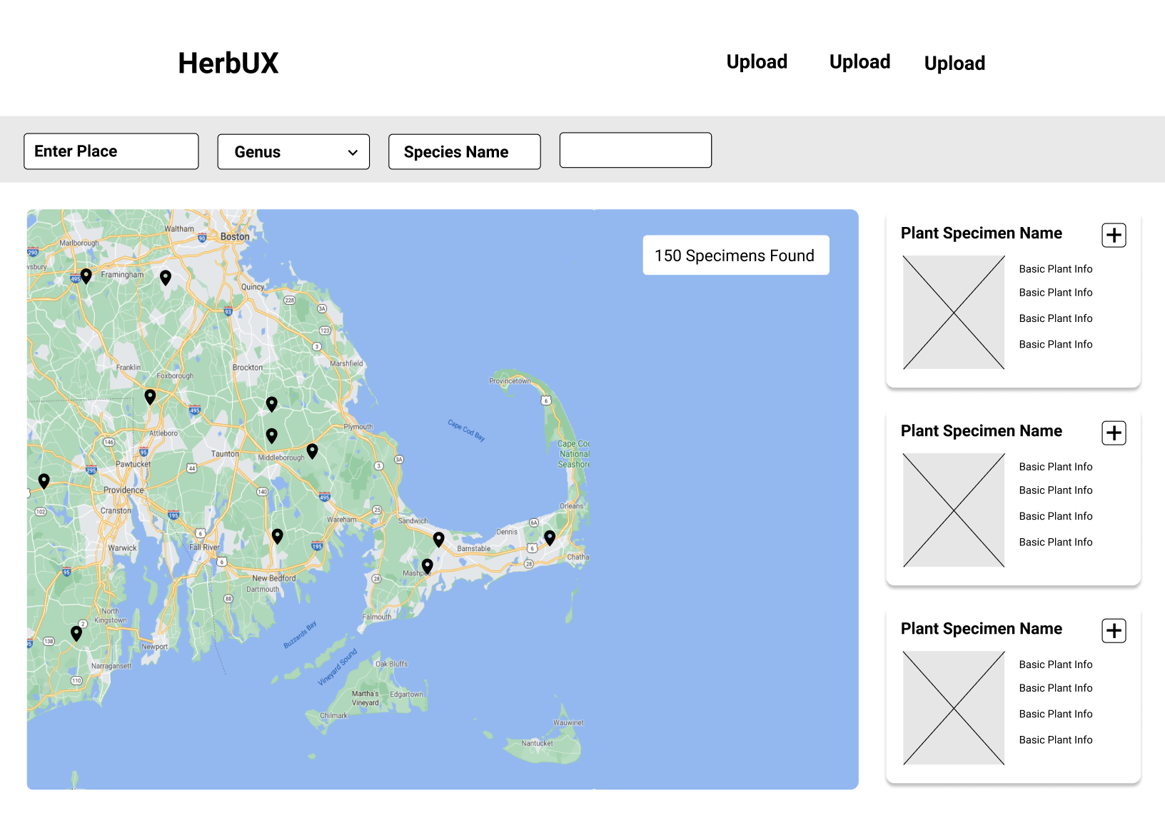 A low-fidelity prototype of an interactive map-based location filter.