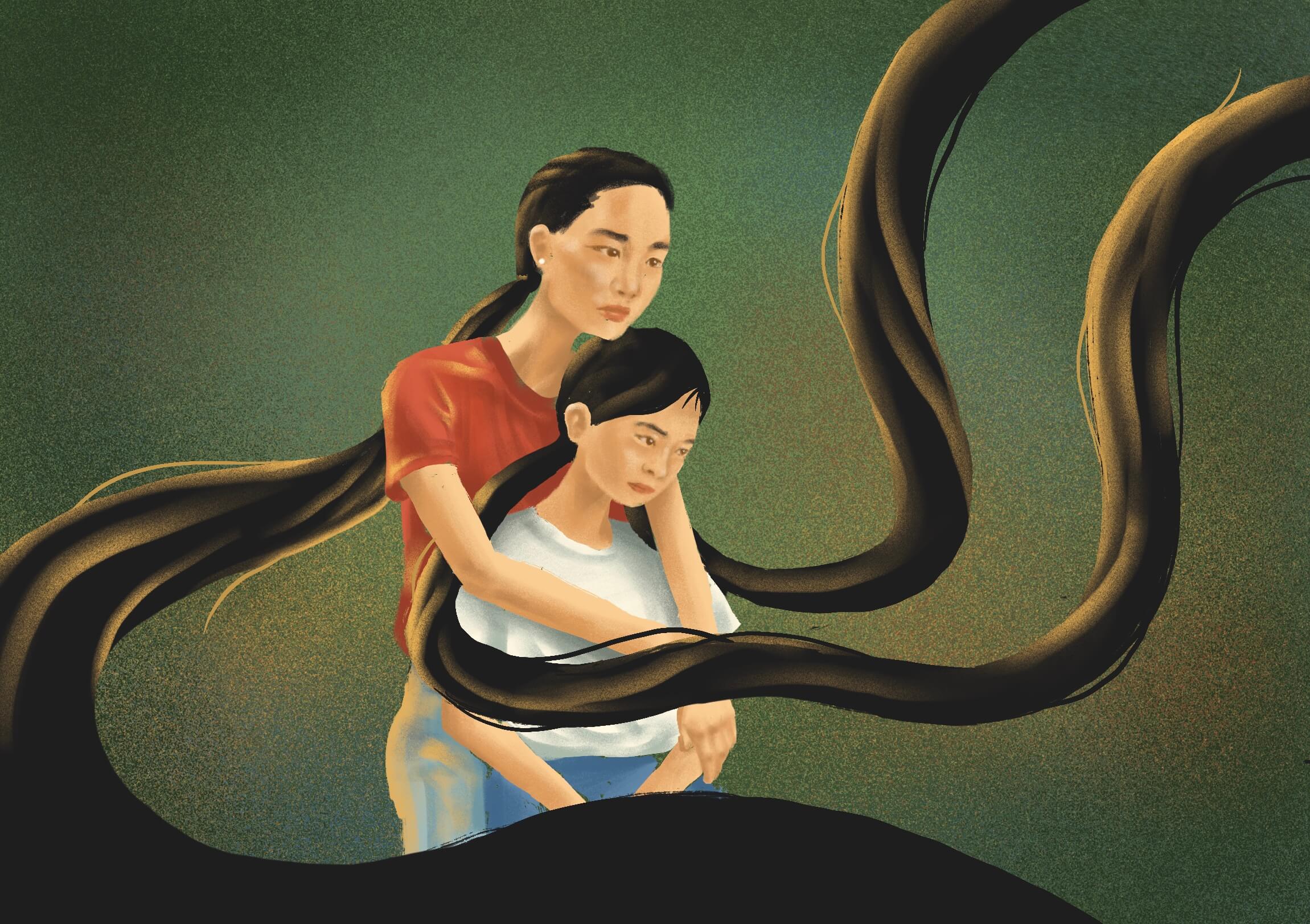 Illustration of the mother and daughter from the movie Minari.