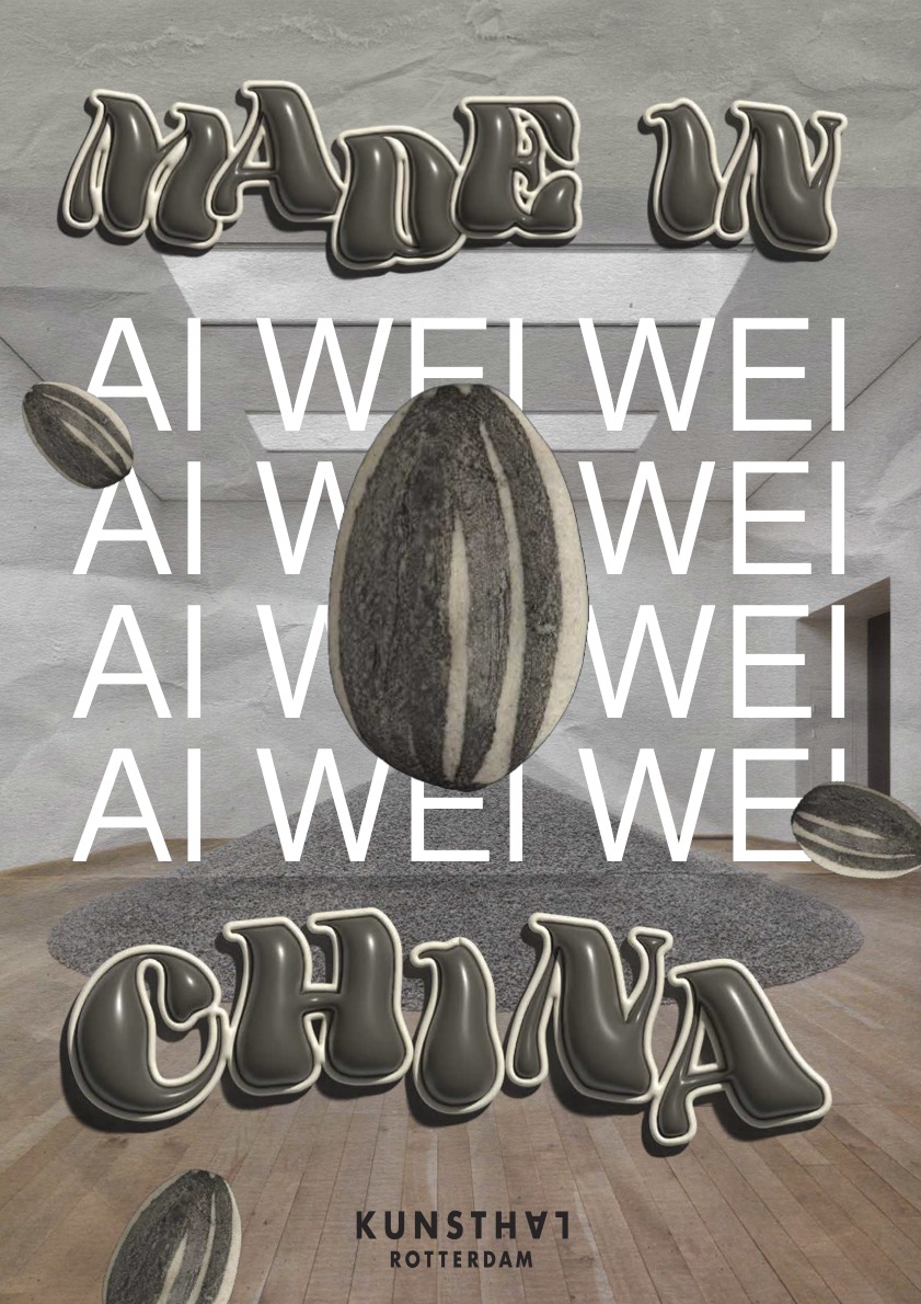 A sunflower-seed-themed poster for an Ai Wei Wei exhibition.