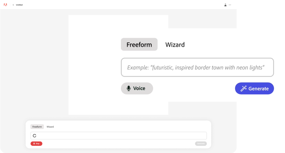 A mockup for a voice-to-text prompt generator.